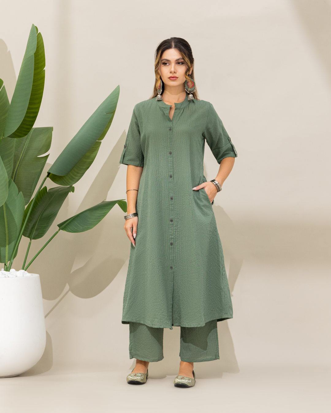 Green Cotton Kurta & Pant Set