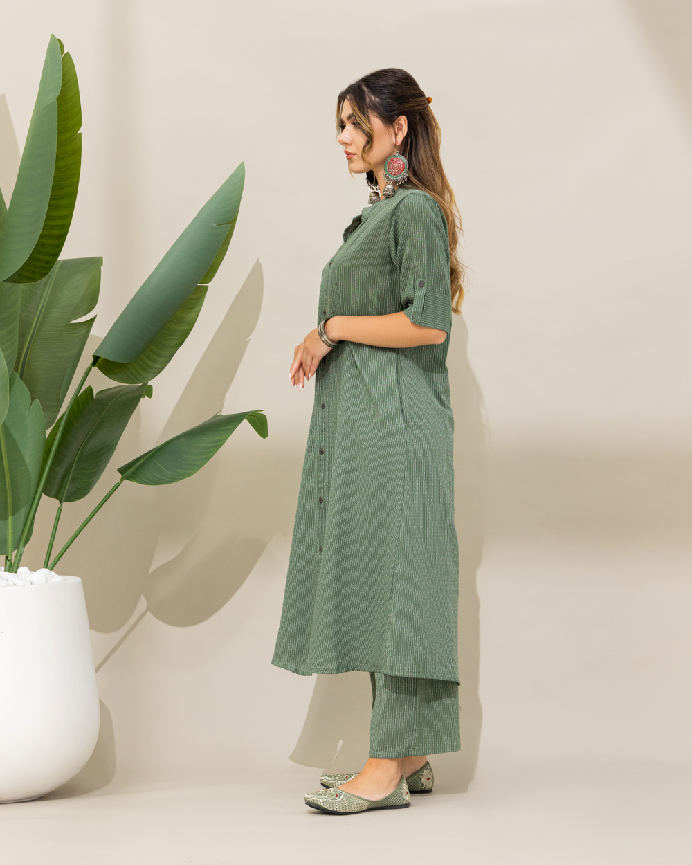 Green Cotton Kurta & Pant Set