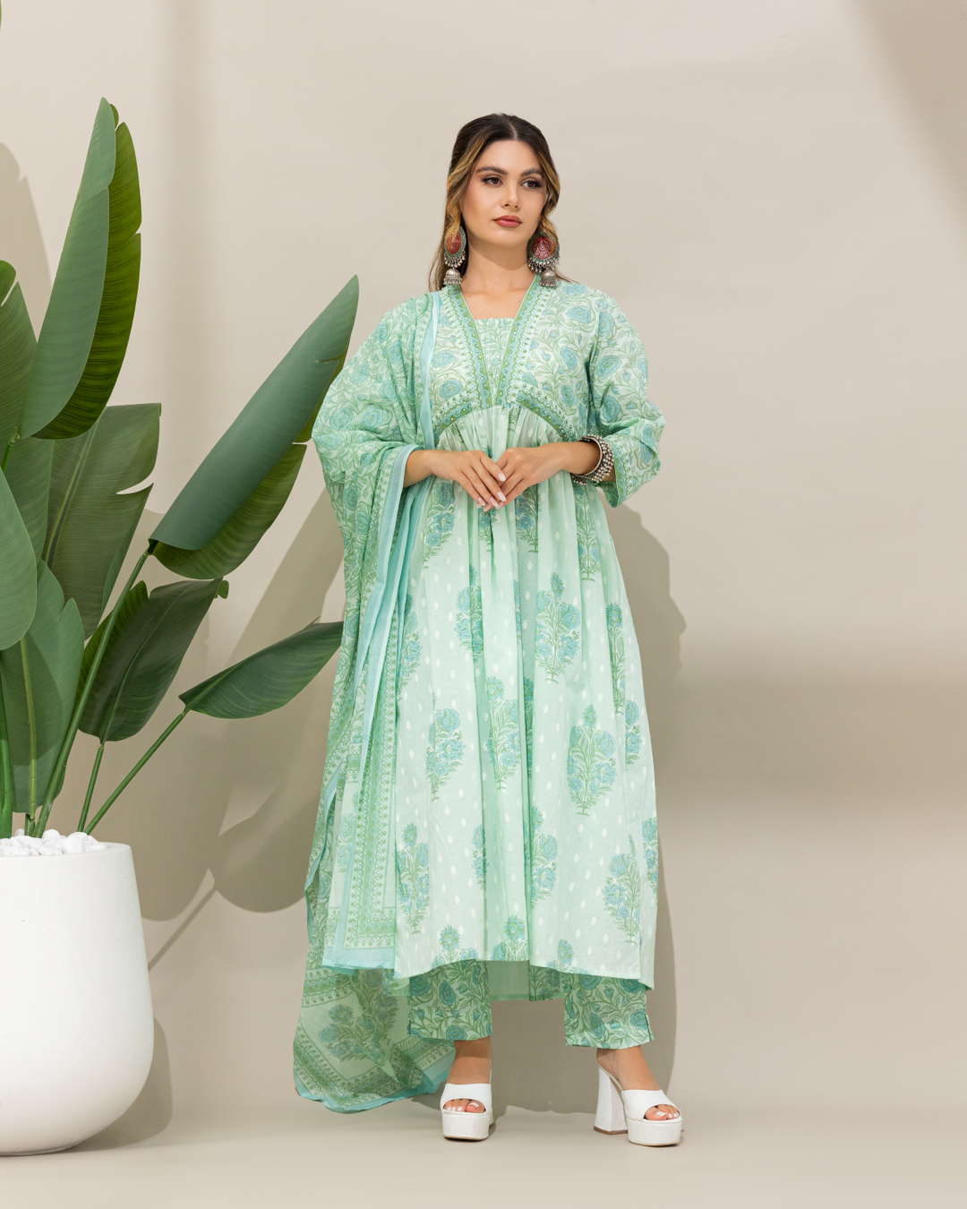 Green Cotton Kurta Set