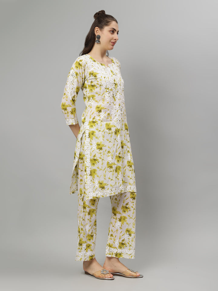 Green-Cotton-Lucknowi-Chikankari-Kurta-with-Pant-Set