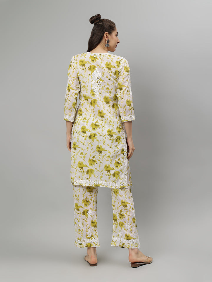 Green-Cotton-Lucknowi-Chikankari-Kurta-with-Pant-Set