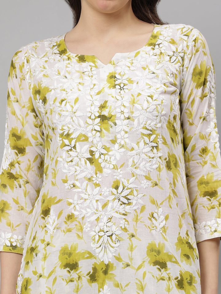 Green-Cotton-Lucknowi-Chikankari-Kurta-with-Pant-Set