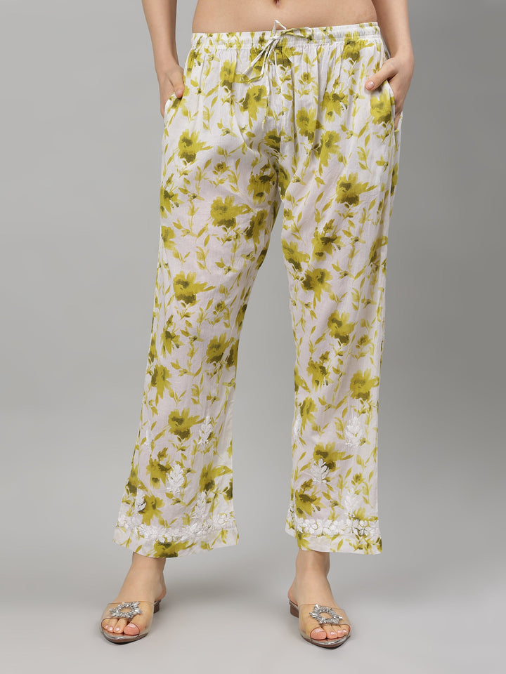 Green-Cotton-Lucknowi-Chikankari-Kurta-with-Pant-Set