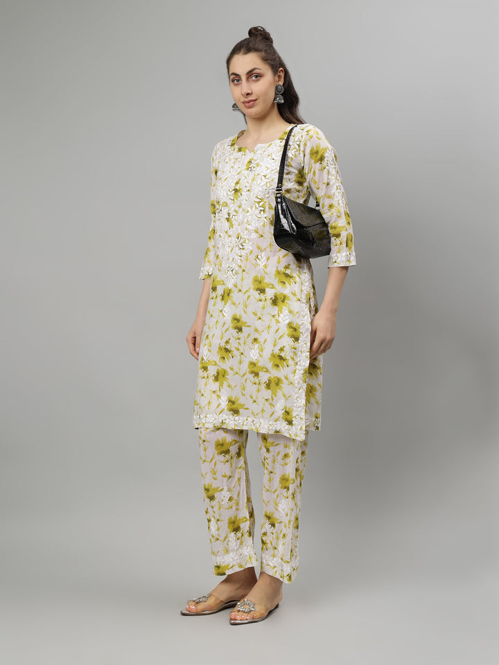 Green-Cotton-Lucknowi-Chikankari-Kurta-with-Pant-Set