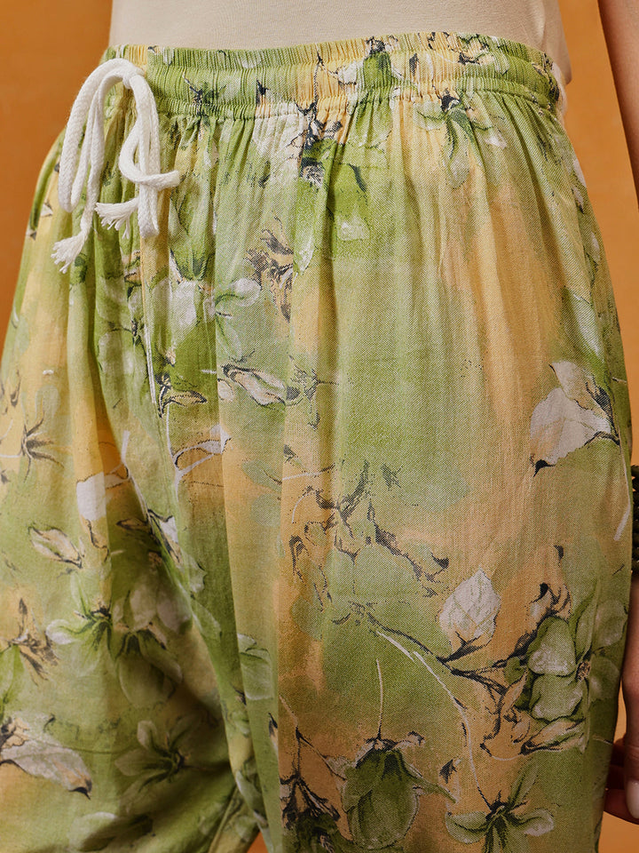 Green-Cotton-Lucknowi-Chikankari-Printed-Kurta-Set