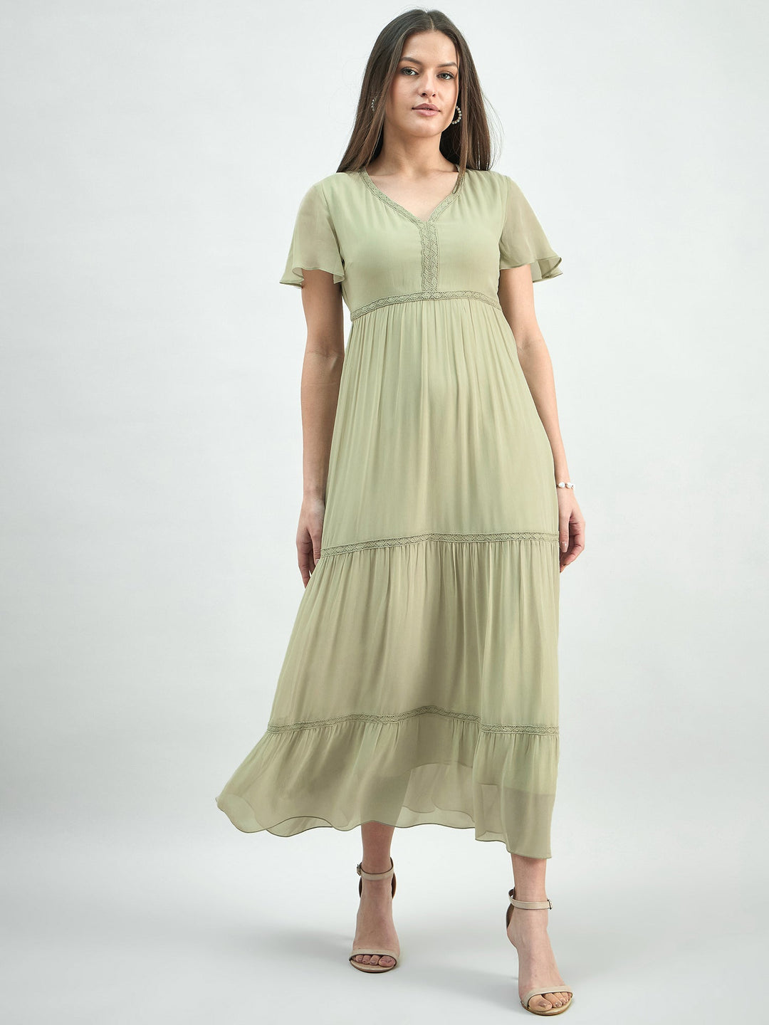 Green-Georgette-Lace-Detailed-Midi-Dress-With-Flutter-Sleeve