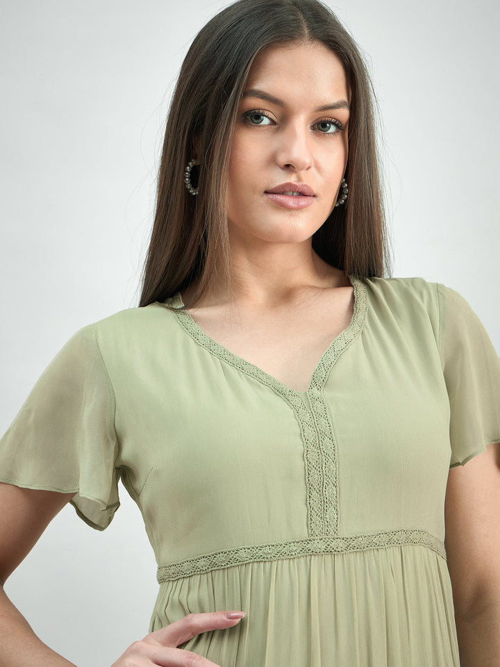 Green-Georgette-Lace-Detailed-Midi-Dress-With-Flutter-Sleeve