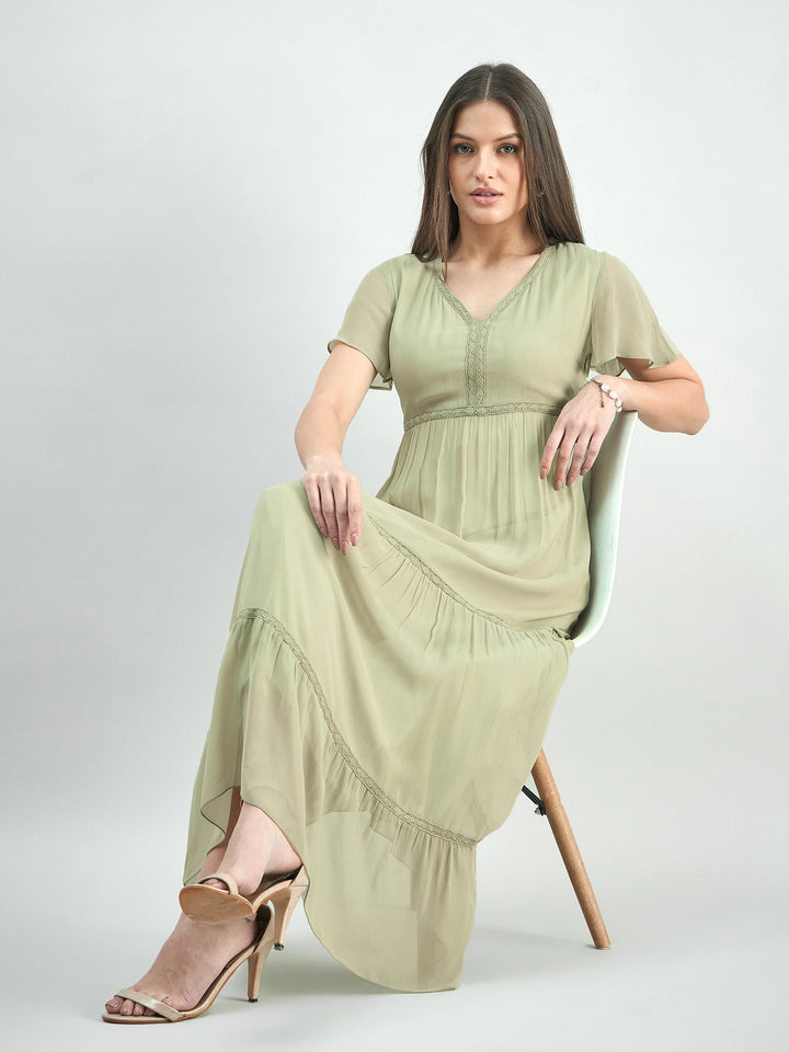 Green-Georgette-Lace-Detailed-Midi-Dress-With-Flutter-Sleeve