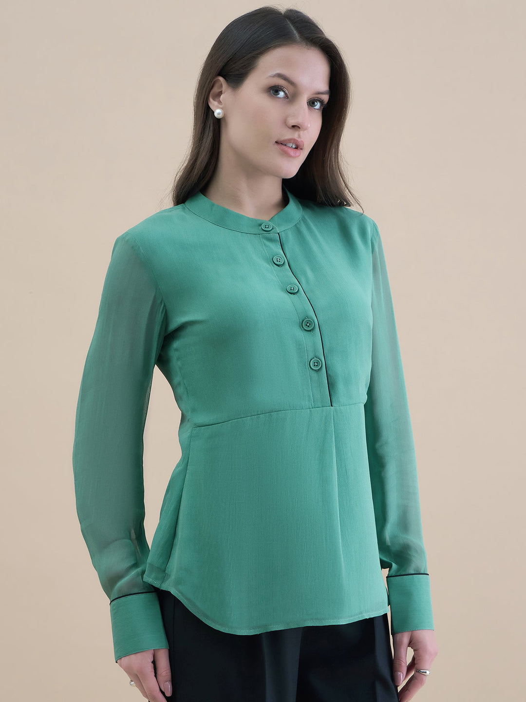 Green-Georgette-Piping-Detailed-Top-ONLY