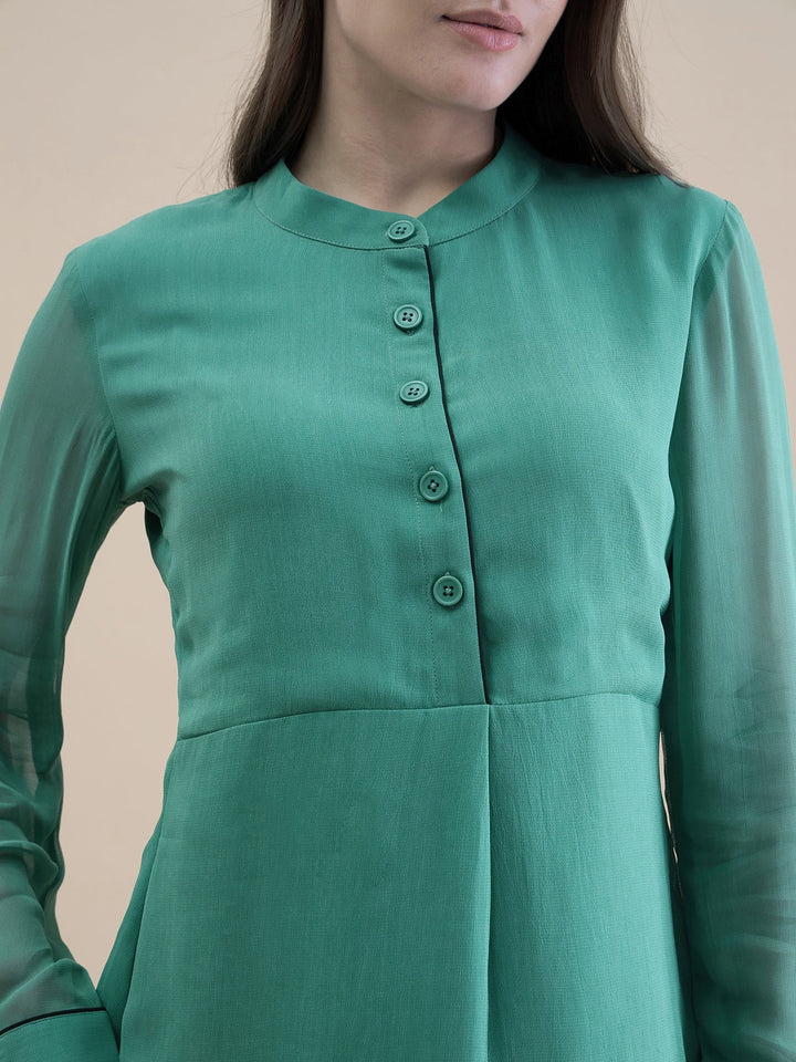 Green-Georgette-Piping-Detailed-Top-ONLY