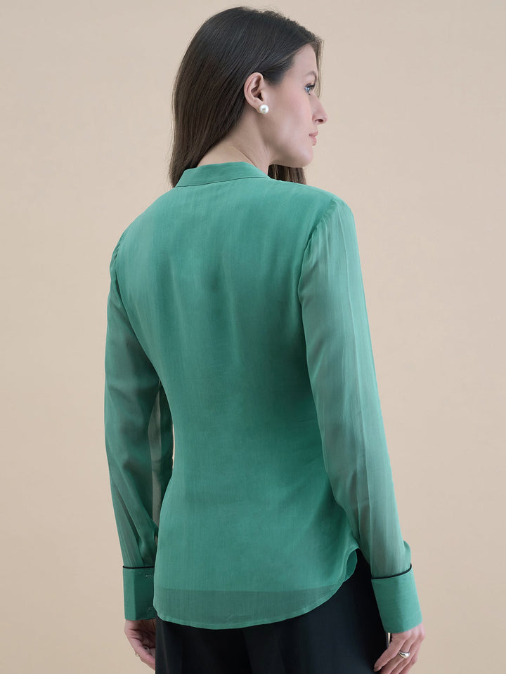 Green-Georgette-Piping-Detailed-Top-ONLY