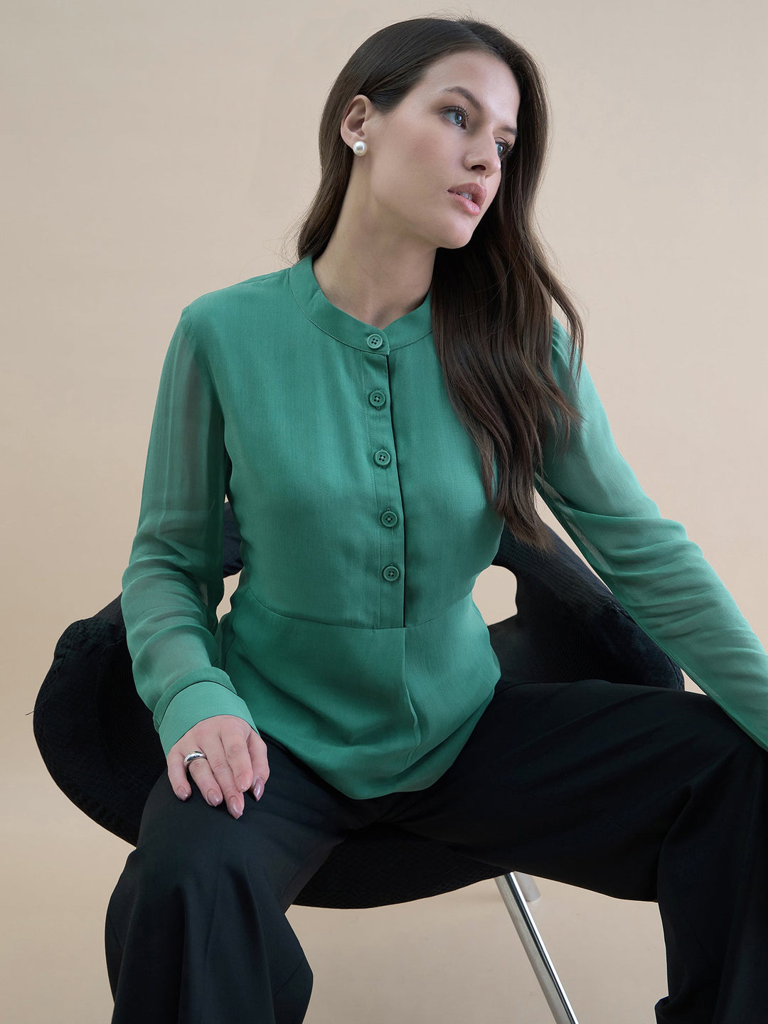 Green-Georgette-Piping-Detailed-Top-ONLY
