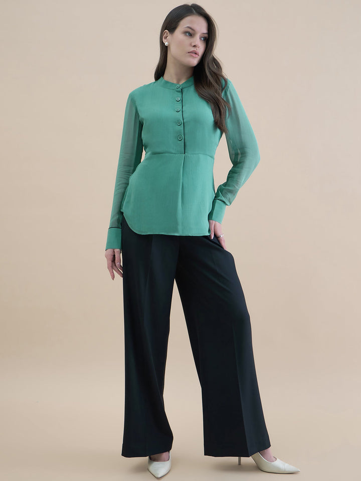 Green-Georgette-Piping-Detailed-Top-ONLY