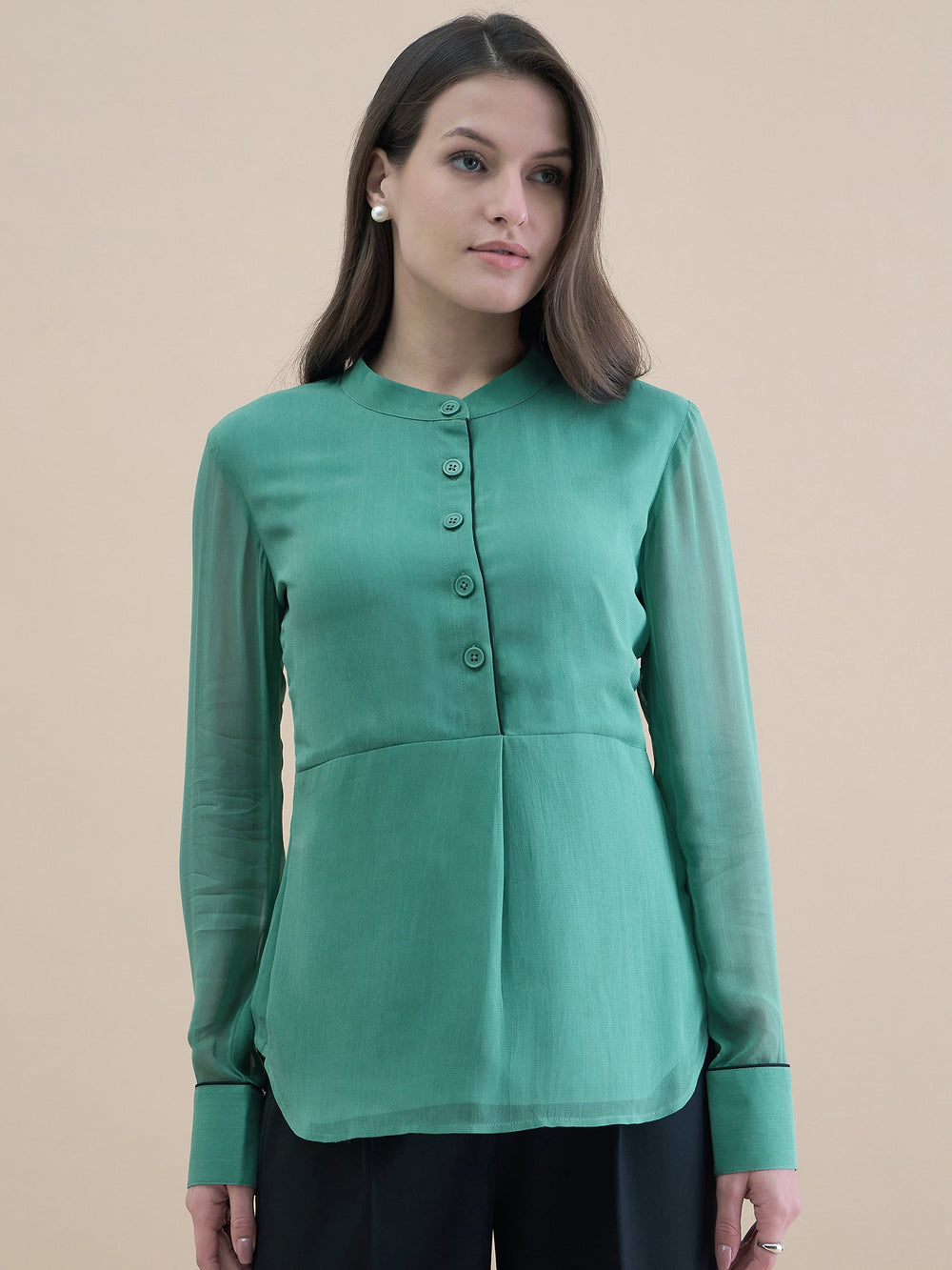 Green-Georgette-Piping-Detailed-Top-ONLY