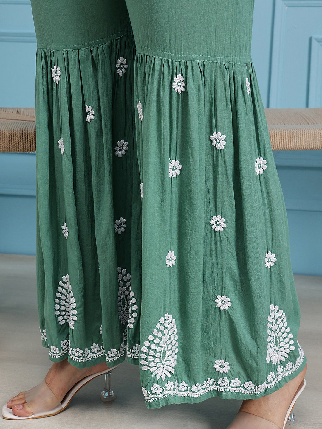 Green-Modal-Lucknowi-Chikankari-Sharara-Set-(Set-Of-2)