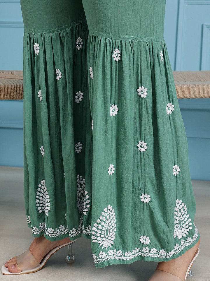 Green-Modal-Lucknowi-Chikankari-Sharara-Set-(Set-Of-2)