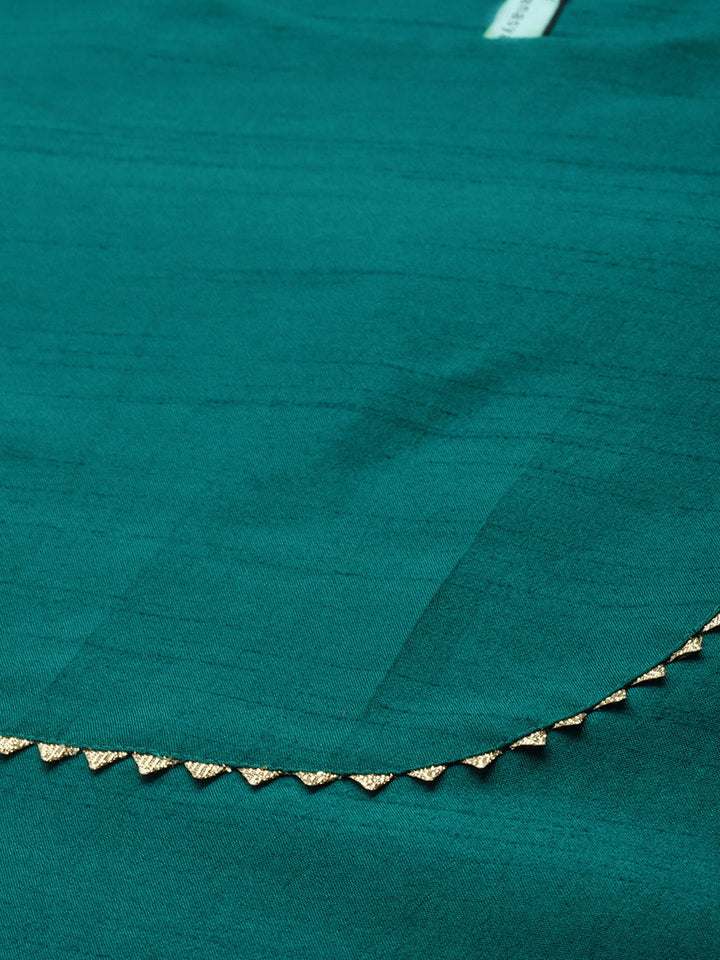 Green Poly Silk Solid Kurta & Pant Set