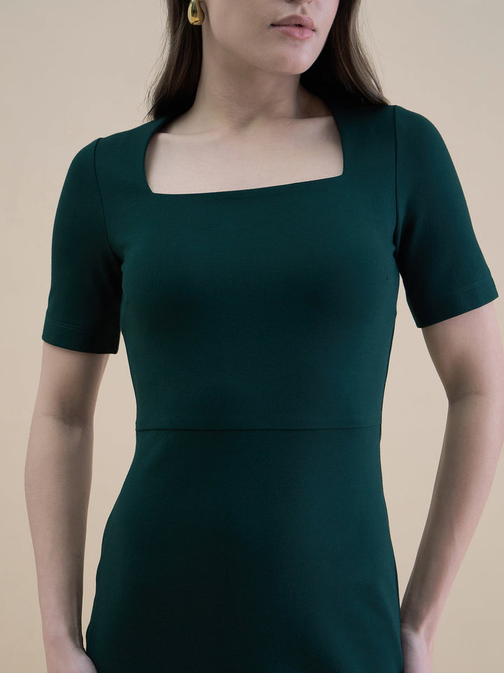 Black-Polyester-Square-Neck-Stretchable-Bodycon-Dress