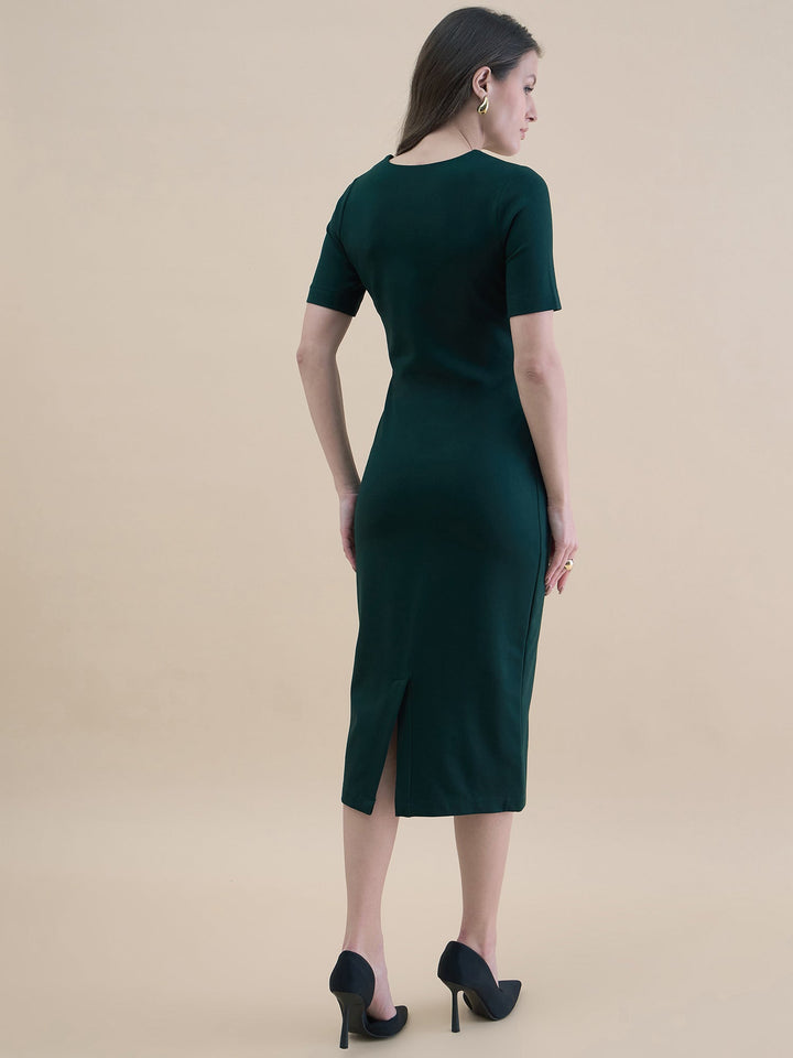 Black-Polyester-Square-Neck-Stretchable-Bodycon-Dress