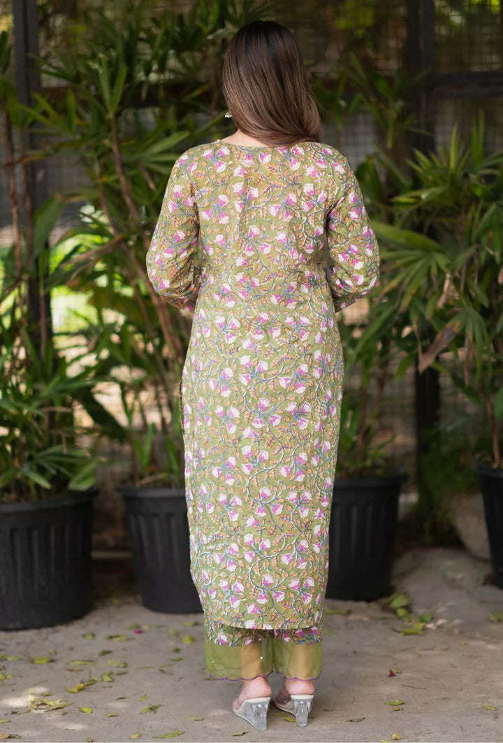 Green-Pure-Cotton-Handblock-2-Piece-Kurta-Set