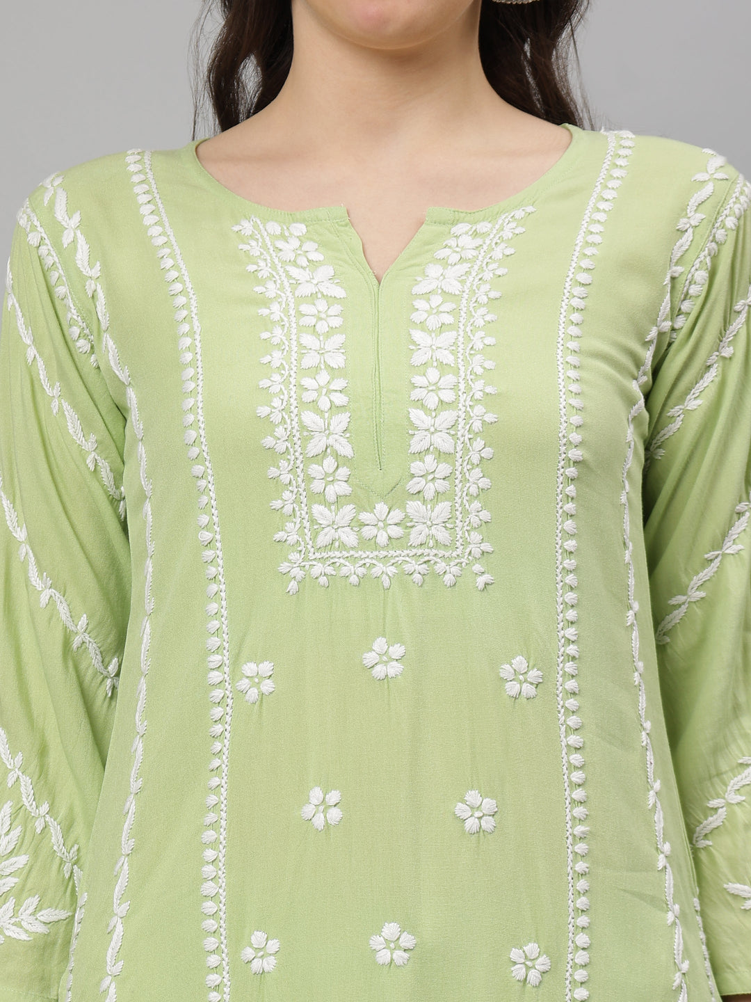 Green-Rayon-Lucknowi-Chikankari-Kurta-with-Pant-Set