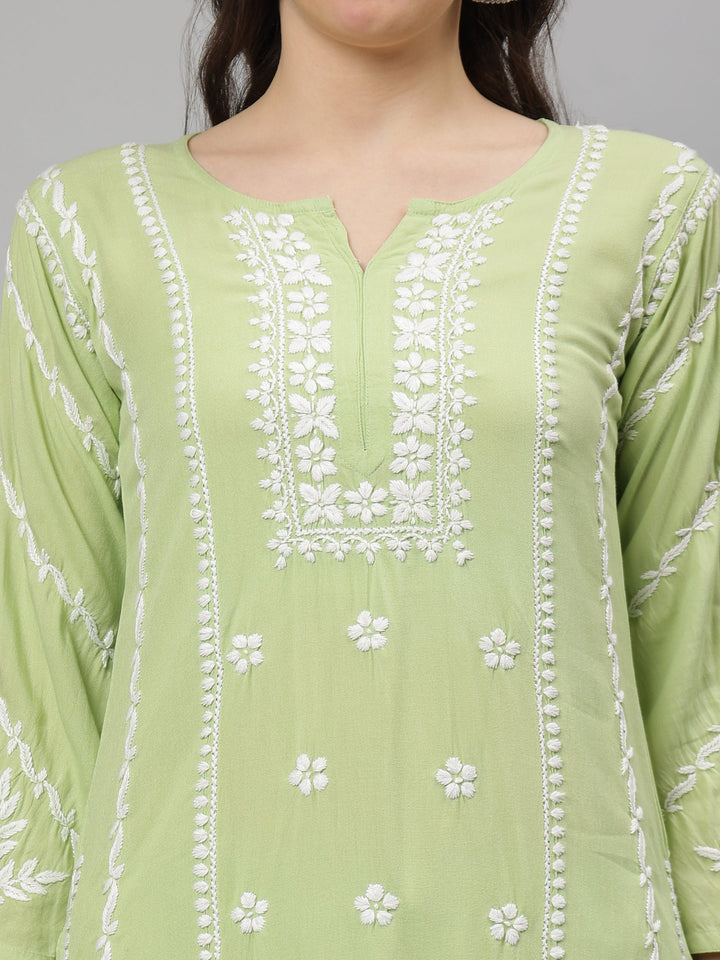 Green-Rayon-Lucknowi-Chikankari-Kurta-with-Pant-Set