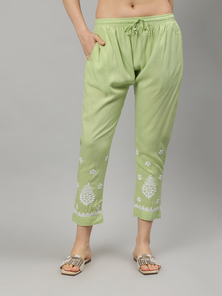 Green-Rayon-Lucknowi-Chikankari-Kurta-with-Pant-Set