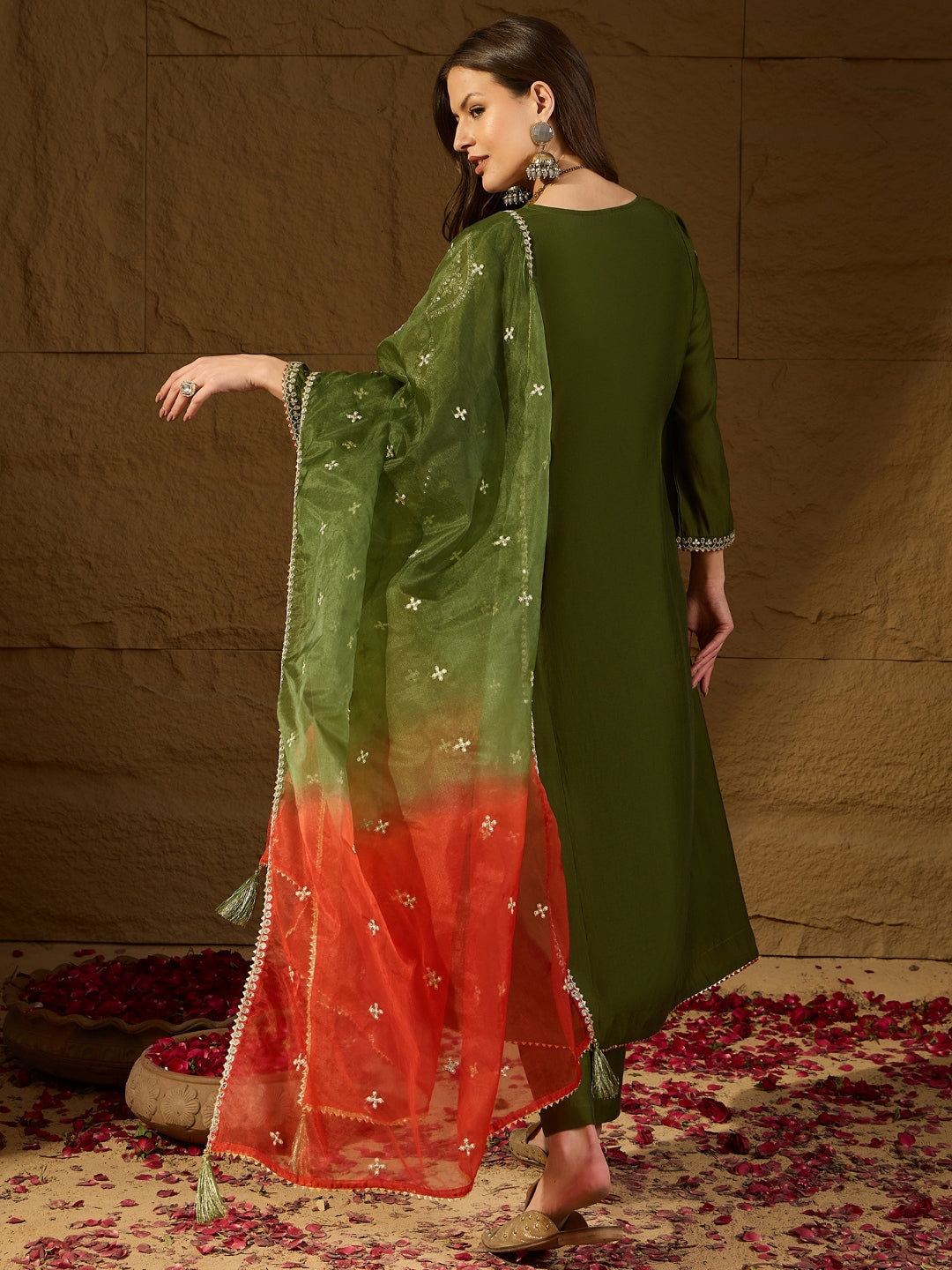 Green-Silk-Blend-Embroidered-A-Line-3-Piece-Kurta-Set