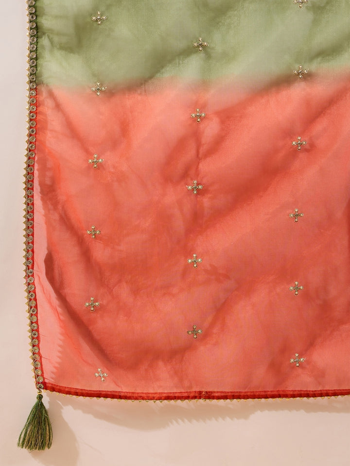 Green Silk Blend Embroidered A-Line 3-Piece Kurta Set