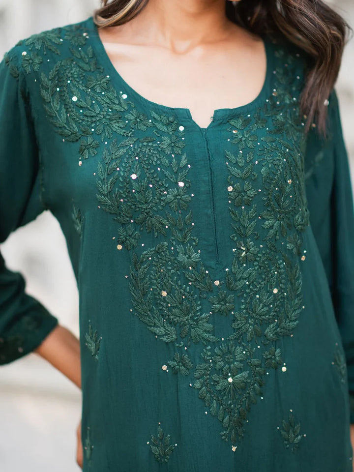 Green-Viscose-Blossom-Mukaish-2-Piece-Kurta-Set