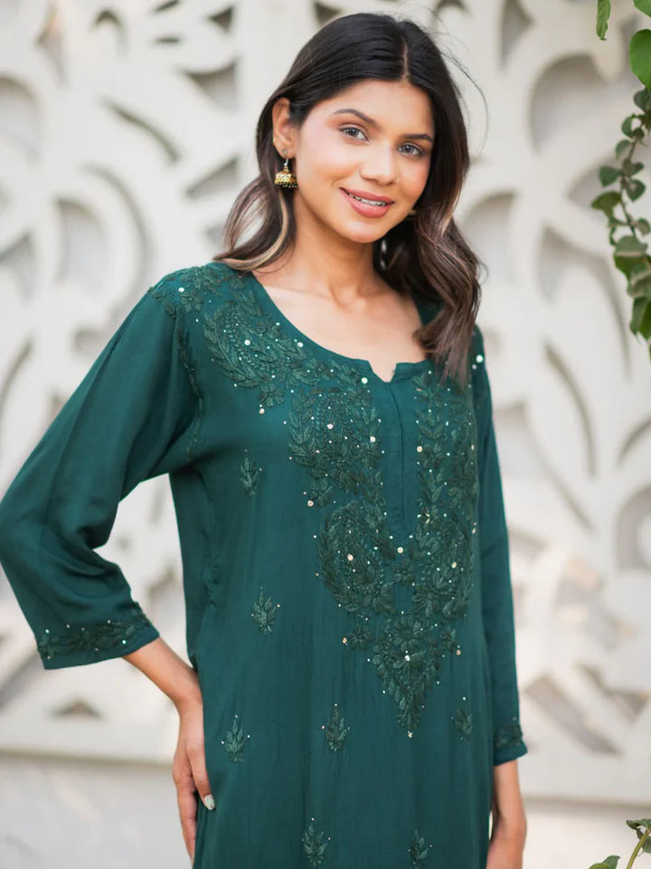 Green-Viscose-Blossom-Mukaish-2-Piece-Kurta-Set
