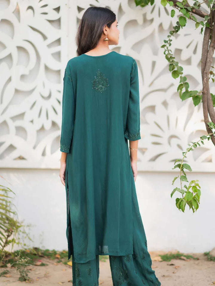 Green-Viscose-Blossom-Mukaish-2-Piece-Kurta-Set