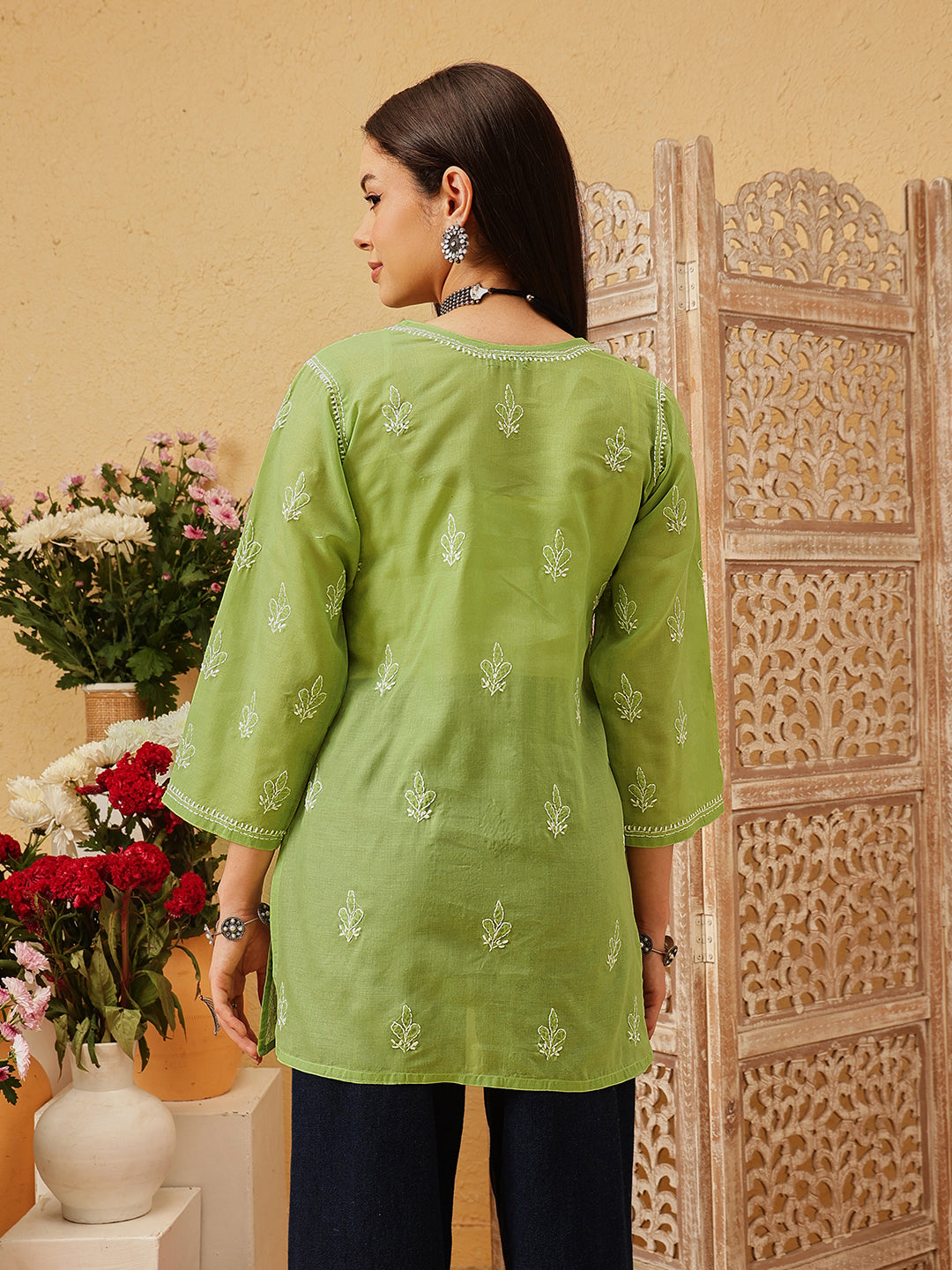 Green-Cotton-Chikankari-Tunic-ONLY