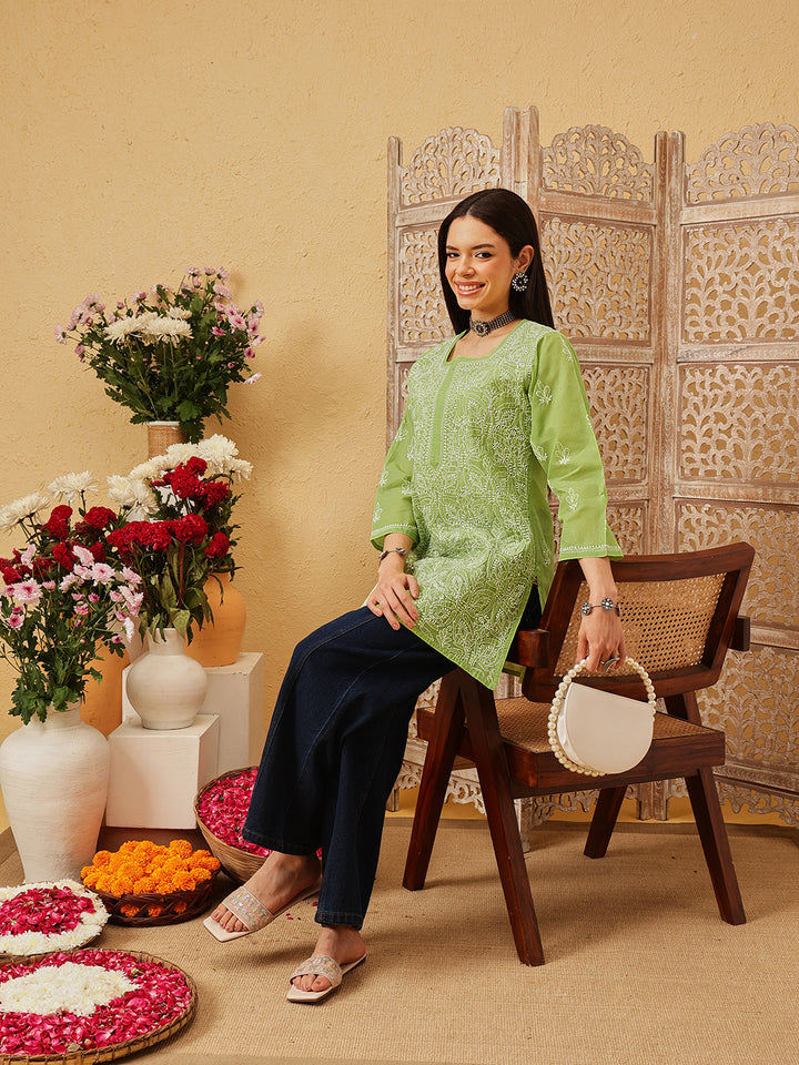 Green-Cotton-Chikankari-Tunic-ONLY