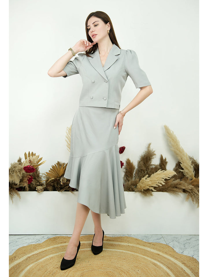 Grey-Blended-Fabric-Sunbeam-Blazer-Top-With-Skirt