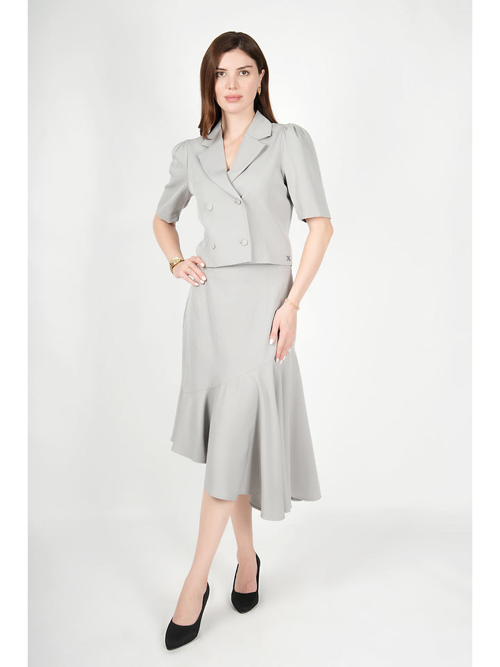 Grey-Blended-Fabric-Sunbeam-Blazer-Top-With-Skirt