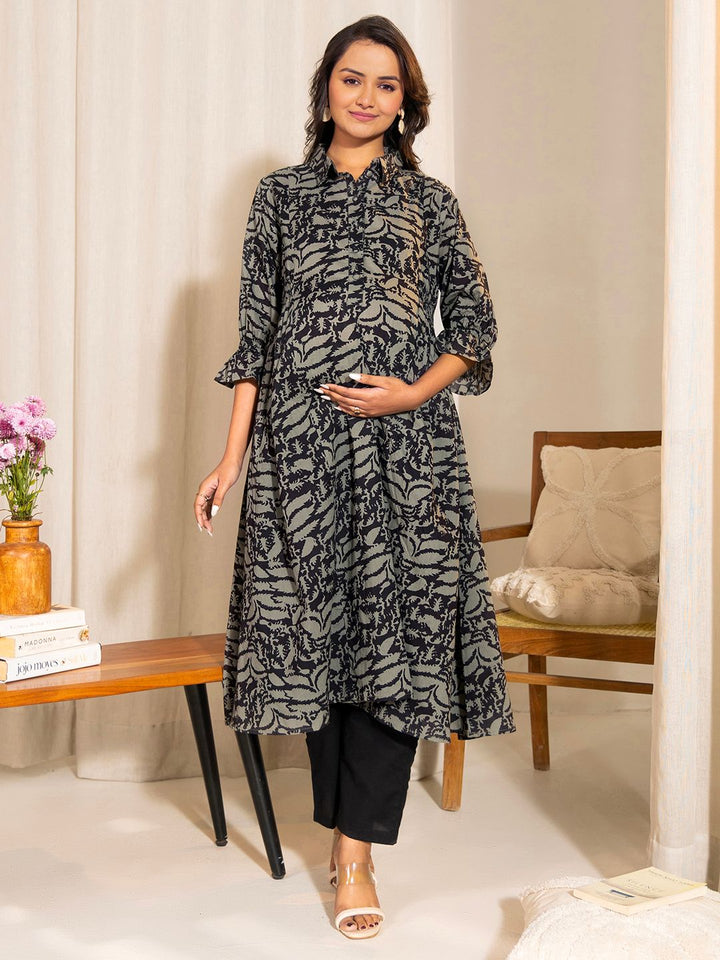 Grey-Cotton-Abstract-Printed-A-Line-Kurta