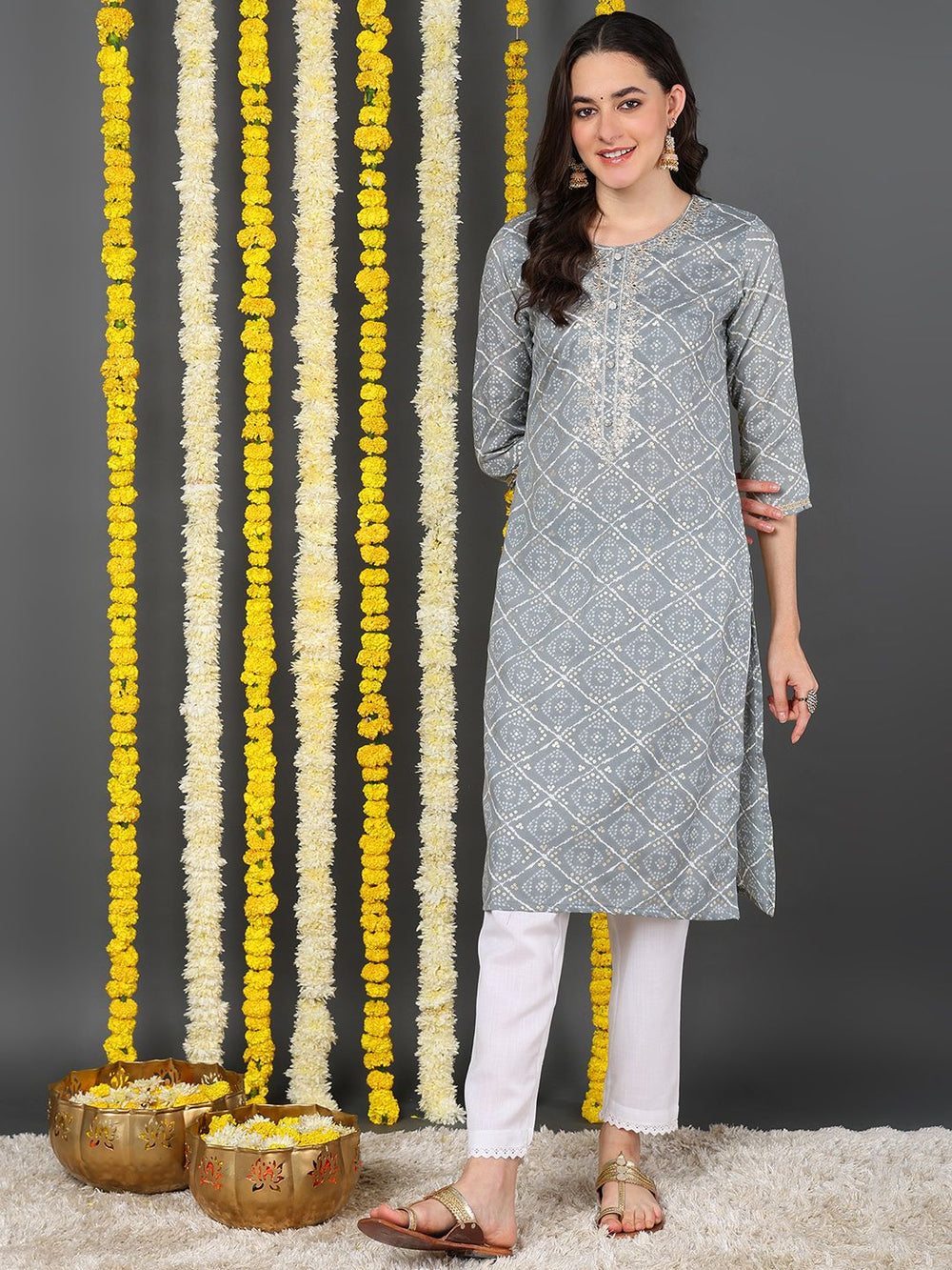 Grey-Cotton-Blend-Bandhani-Printed-Straight-Kurta