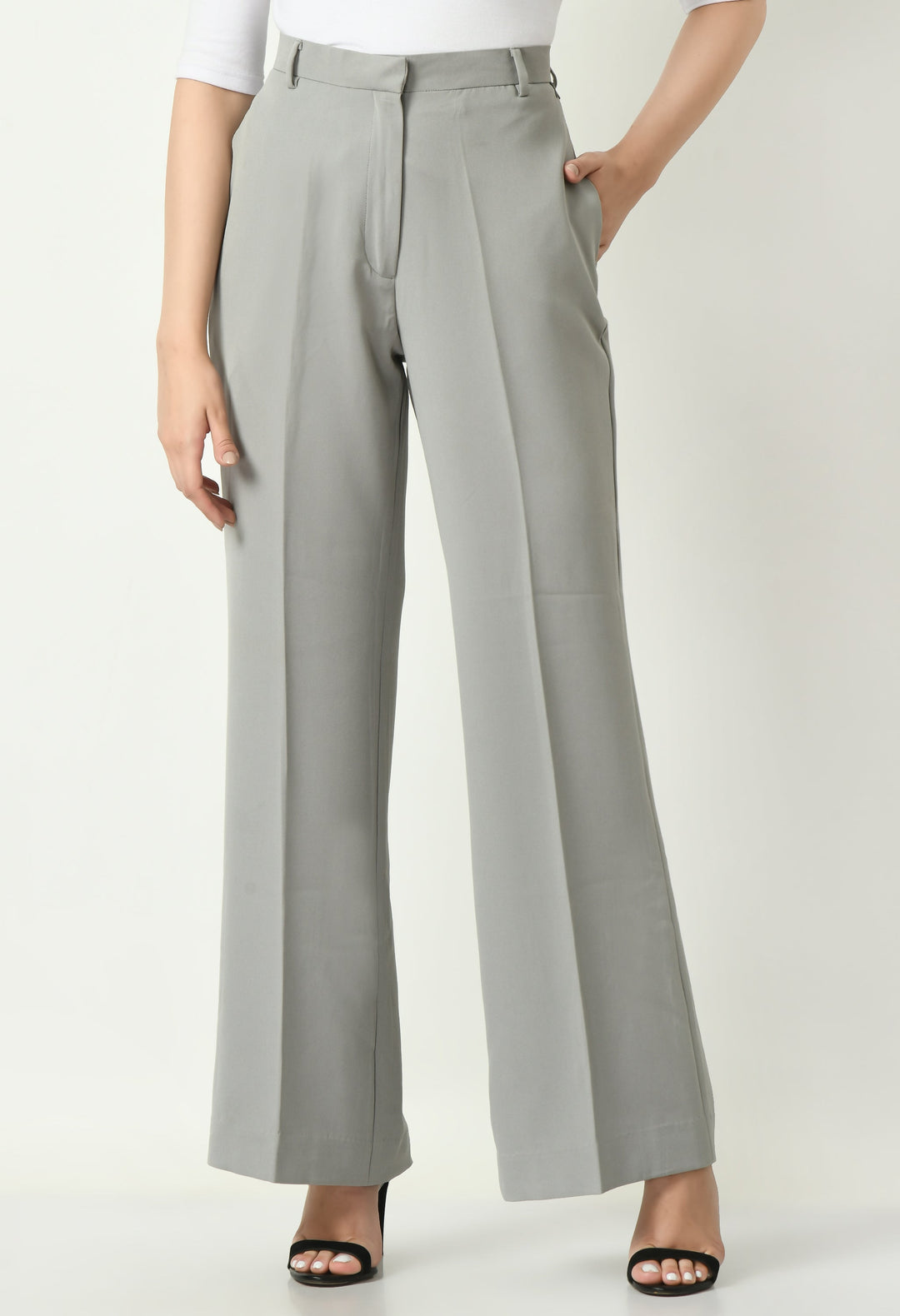 Grey-Cotton-Blend-Eminence-Solid-Bootcut-Trouser