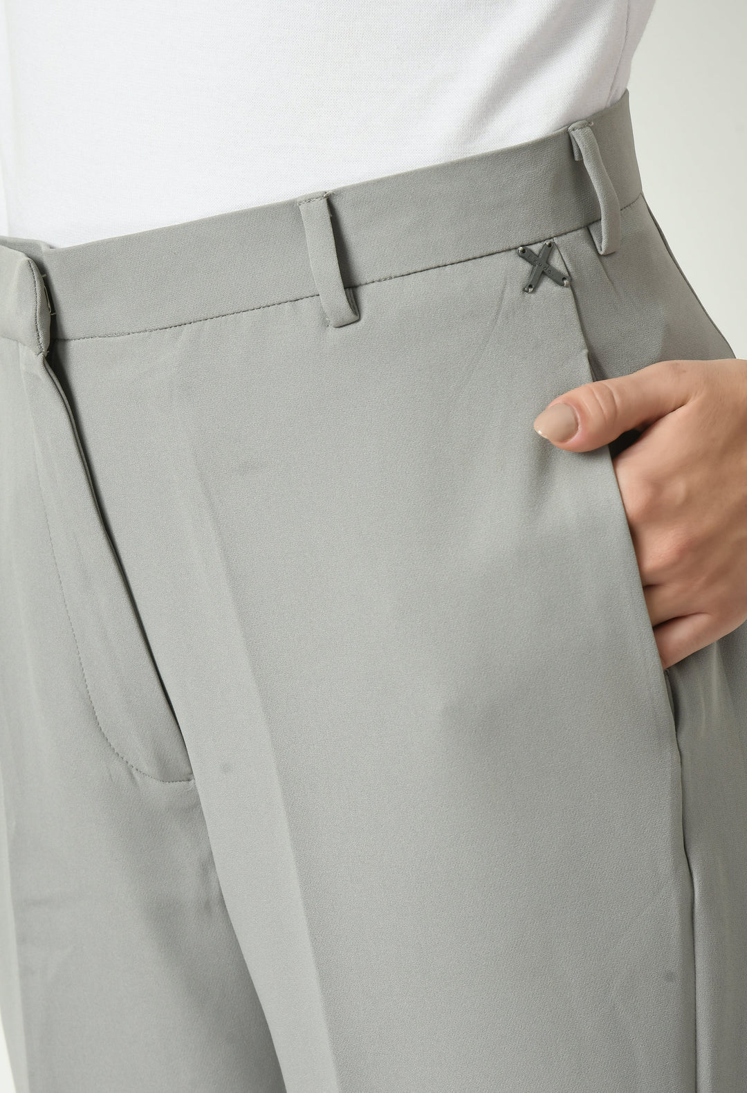 Grey-Cotton-Blend-Eminence-Solid-Bootcut-Trouser