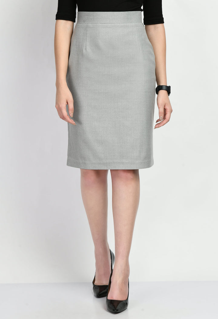 Grey-Cotton-Blend-Empathy-Checked-Pencil-Skirt