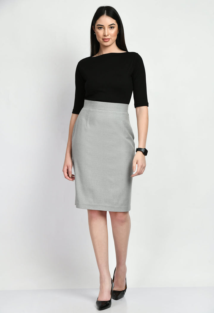 Grey-Cotton-Blend-Empathy-Checked-Pencil-Skirt