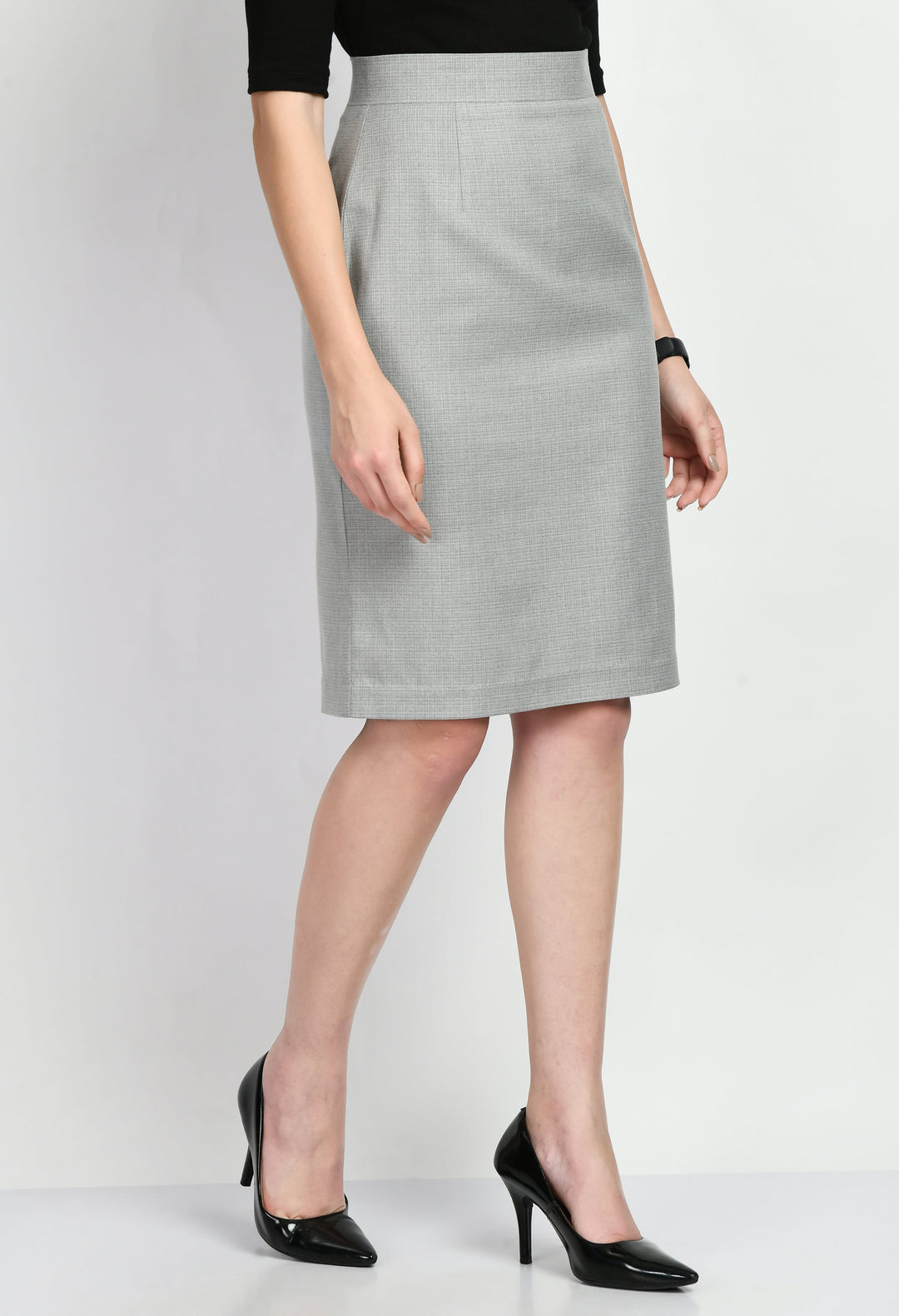 Grey-Cotton-Blend-Empathy-Checked-Pencil-Skirt