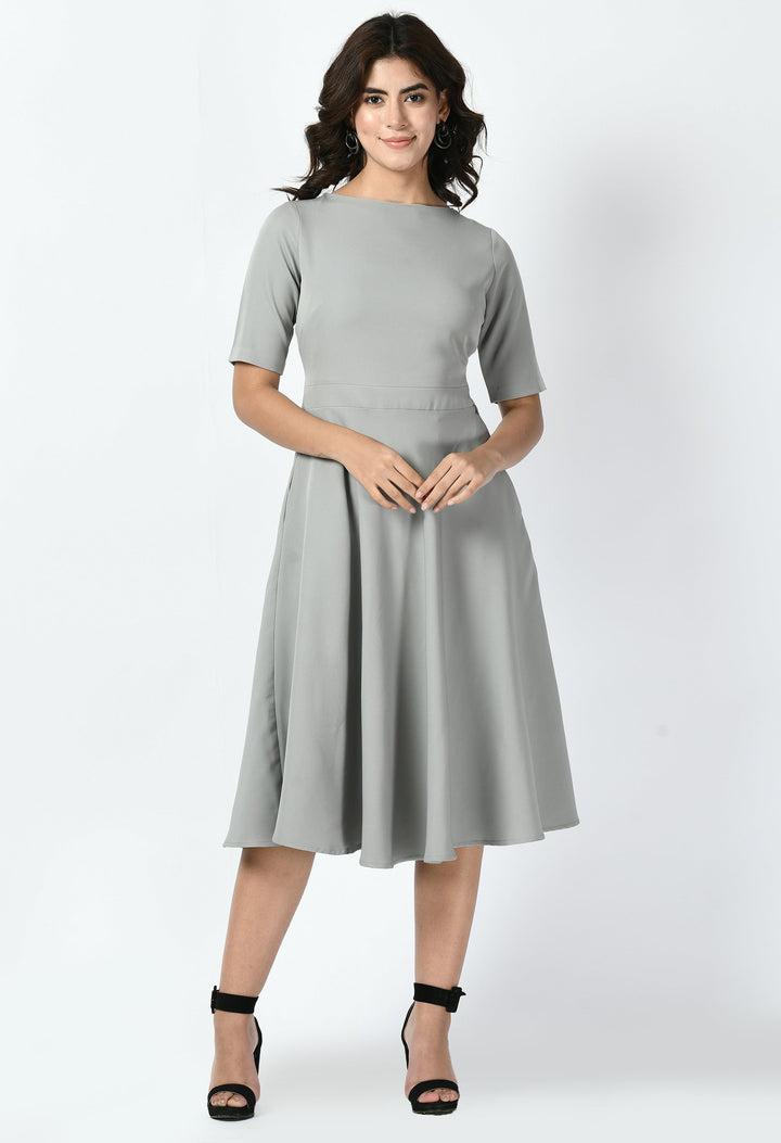 Grey-Cotton-Blend-Epitome-Classic-A-Line-Dress