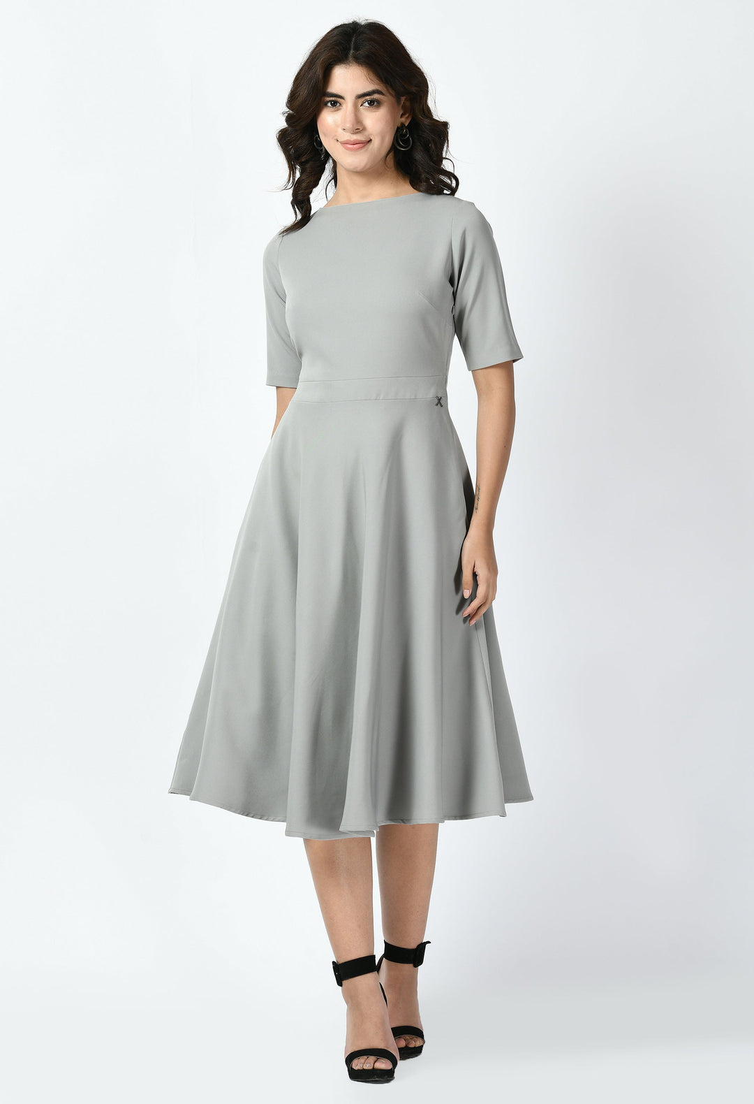 Grey-Cotton-Blend-Epitome-Classic-A-Line-Dress