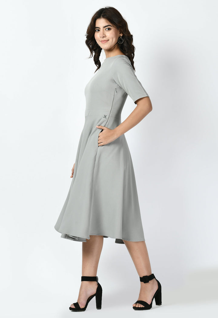 Grey-Cotton-Blend-Epitome-Classic-A-Line-Dress