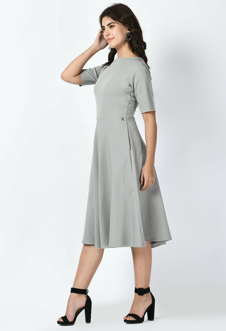 Grey-Cotton-Blend-Epitome-Classic-A-Line-Dress