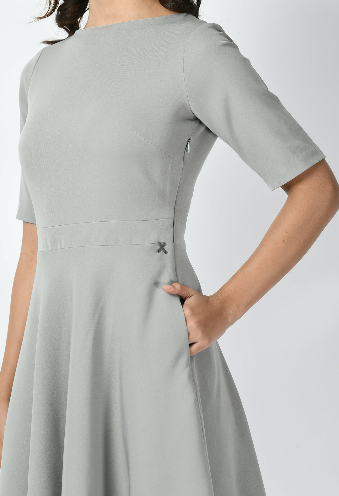 Grey-Cotton-Blend-Epitome-Classic-A-Line-Dress