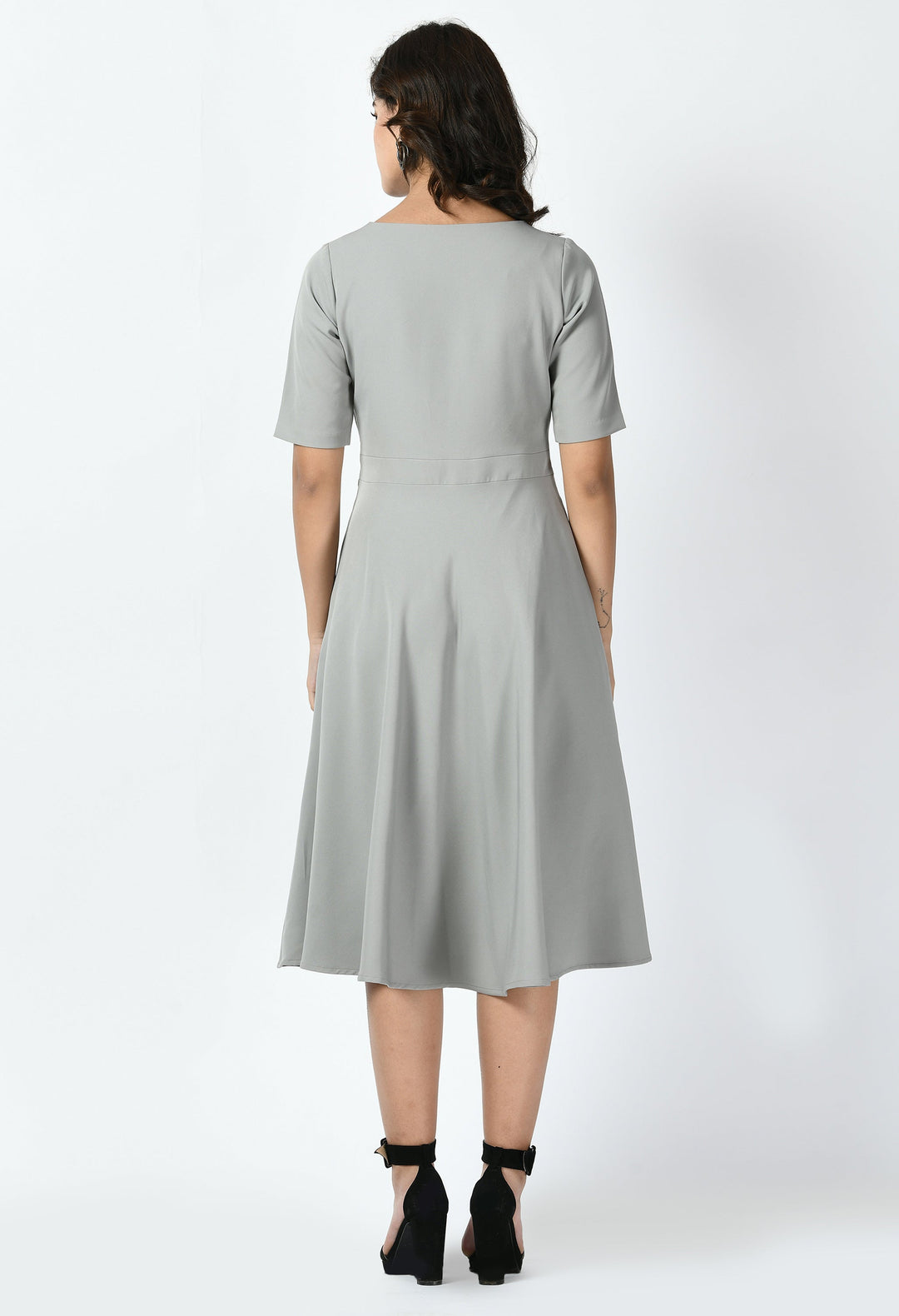 Grey-Cotton-Blend-Epitome-Classic-A-Line-Dress