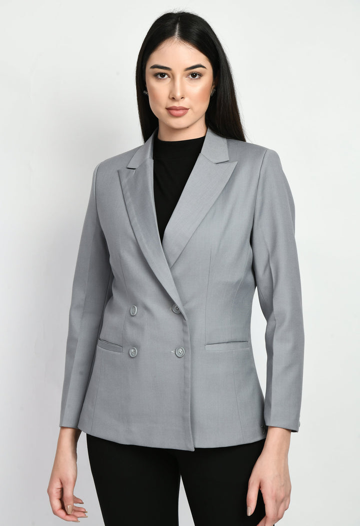 Grey-Cotton-Blend-Poise-Double-Breasted-Medium-Blazer